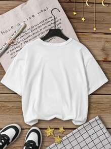 SHEIN Boys Casual Fashion Round Neck Knit Printed T-Shirt - White - View 2