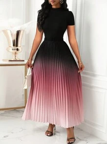 Lunelith SHEIN Lunessa 2pcs/Set Women Casual Gradient Print Design Round Neck Short Sleeve Set - Multicolor - View 4