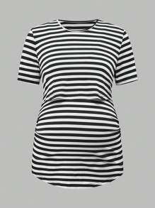 SHEIN 3pcs Maternity Striped Short Sleeve T-Shirt Set, Summer - Black and White - View 4