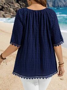 EMERY ROSE Plus Size Women Crew Neck Loose Casual Short Sleeve Shirt,Concert Women,Easter Women,Easter Women,Country Concert, Western Wear Women,Boho Chic,Boho Women,Summer For Women Tunic Top - Navy Blue - View 2