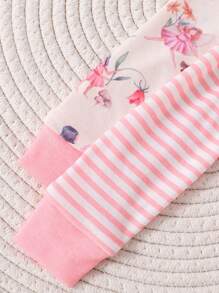 Conjunto de 2 piezas para bebé niña con diseño de dibujos animados, top de cuello redondo de manga larga y pantalones de ajuste ceñido, atuendo acogedor, primavera otoño