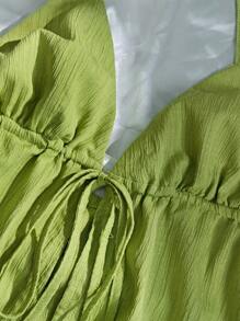 Camiseta de tirantes con cordón de color verde para mujer, para primavera/verano - Verde - Ver 3