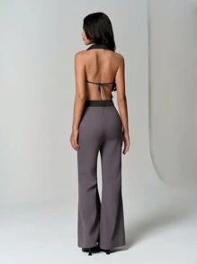 SHEIN Unity Women Solid Color Simple Casual Halter Neck Tie Backless Sexy Cami - Grey - View 2