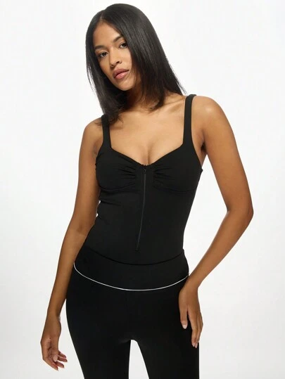 MISSGUIDED Hiệu suất cao Thể thao Bodysuit Xe tăng Phong cách hàng đầu Zip Nén Tập luyện Yoga Chạy thể thao Đào tạo Thể thao Thu thập Hỗ trợ Ngực Không tay Bài tập Thể dục Khiêu vũ