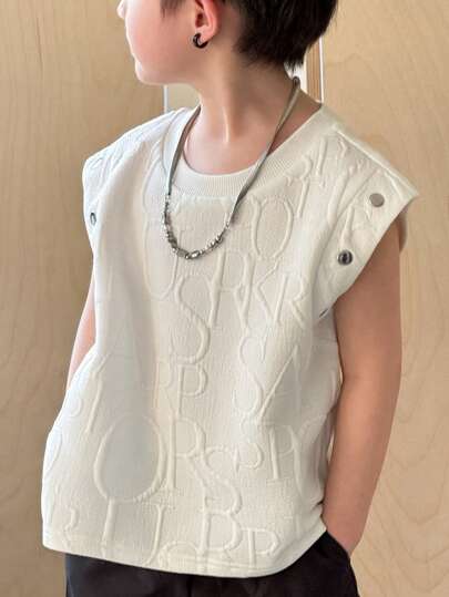 SHEIN 1pc Young Boys Comfortable Daily Versatile Japanese And Korean Style Simple Casual Texture Fabric Round Neck Sleeveless Knitted Top T-Shirt, Suitable For Spring And Summer Seasons, Daily Life, Sports, Campus, Gatherings, Festivals, Performances, Photography, Back To School Season