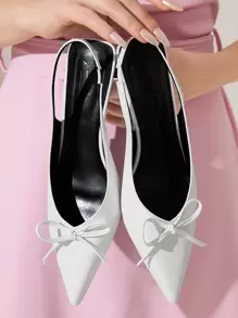 CUCCOO CHICEST Women's Solid Color Bow Accent Simple Design Heels, Casual Everyday Wear - White - View 1