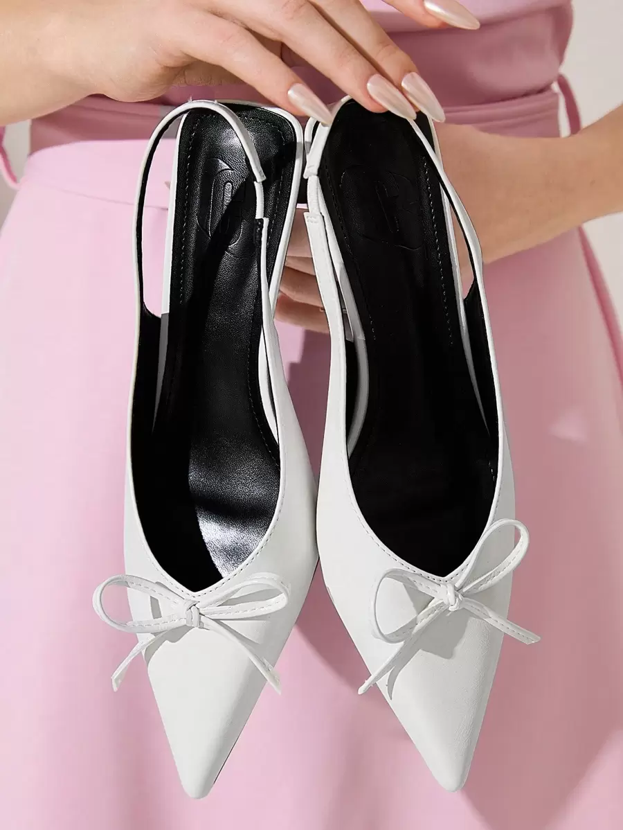 CUCCOO CHICEST Women's Solid Color Bow Accent Simple Design Heels, Casual Everyday Wear - White - View 1