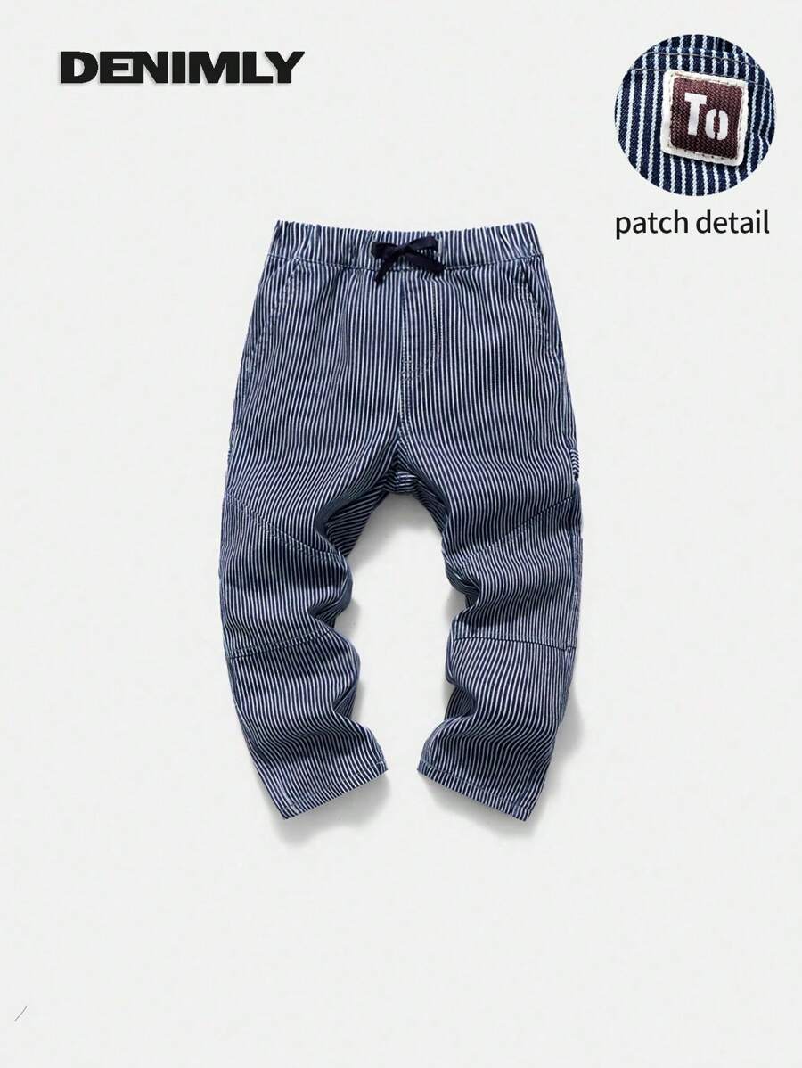 Quần Jeans Carpenter 100% Cotton, Co Giãn, Có Dây Rút, Cạp chun, Màu Xanh/Trắng, Không Thể Thiếu Cho Bé Trai Thường Ngày, Đường Phố, Phong Cách Thể Thao, Cả Năm - Rửa nhẹ - Xem 1