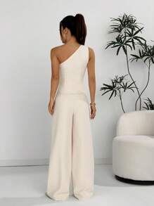 SHEIN EZwear Set de 2 piezas: Chaleco beige de una hilera y pantalón largo - Albaricoque - Ver 2