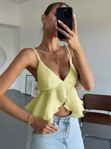 Muchica Women Solid Color Spaghetti Strap Camisole And Casual Shorts Set