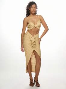 MISSGUIDED Slinky Twist Front Cut Out Maxi Dress Evening Cocktail Party Ruched Side Split Formal Wedding Guest Special Occasion Dress