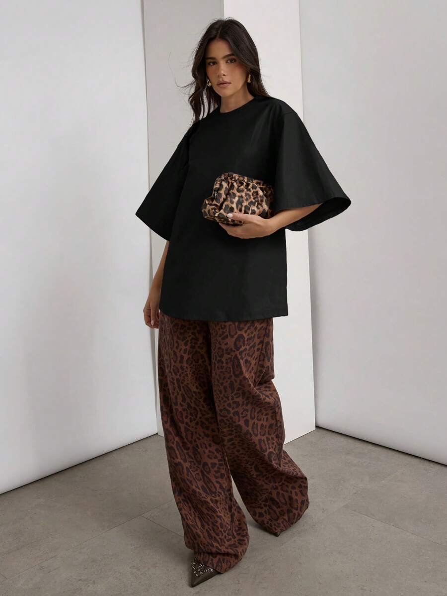 COSMINA 女士纯色圆领短袖宽松休闲上衣