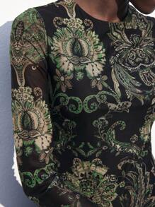 Maija 佩斯利图案全印花 2025 夏季新款都市现代优雅日常休闲绿色腰果花女士迷你连衣裙适合外出度假派对节日派对音乐节老钱波西米亚 90 年代女装 - 彩色 - 查看 4