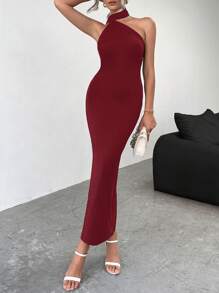 Firerie 女士纯色修身无袖斜肩长裙