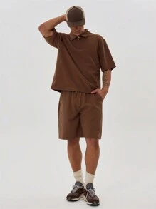 Musero Waffle Zip Polo Shirt - Burnt Orange - View 4