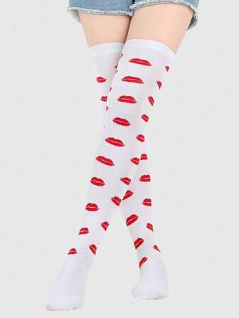 Goth 1 Paar Damen Overknee-Socken mit "LIEBE" Design, geeignet für alle Jahreszeiten