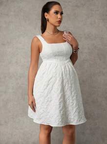 MaterniChic Maternity Solid Color Wide Strap Casual Short Dress