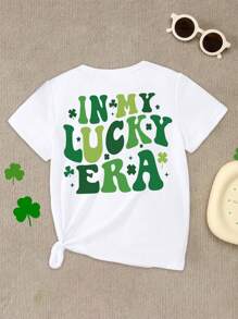 SHEIN Dziewczęca koszulka z nadrukiem w kolorze ombre green, z nadrukiem sloganu, w stylu basic casual