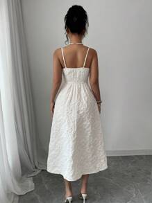 Elenzga Boho Style Apricot Color Textured Floral Print Spaghetti Strap Wide A-Line Dress, Spring/Summer Resort