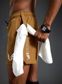 Manfinity Sport Polished Shorts deportivos casuales con bolsillo y diseño con lazo delantero impresos para hombres, de diseño simple