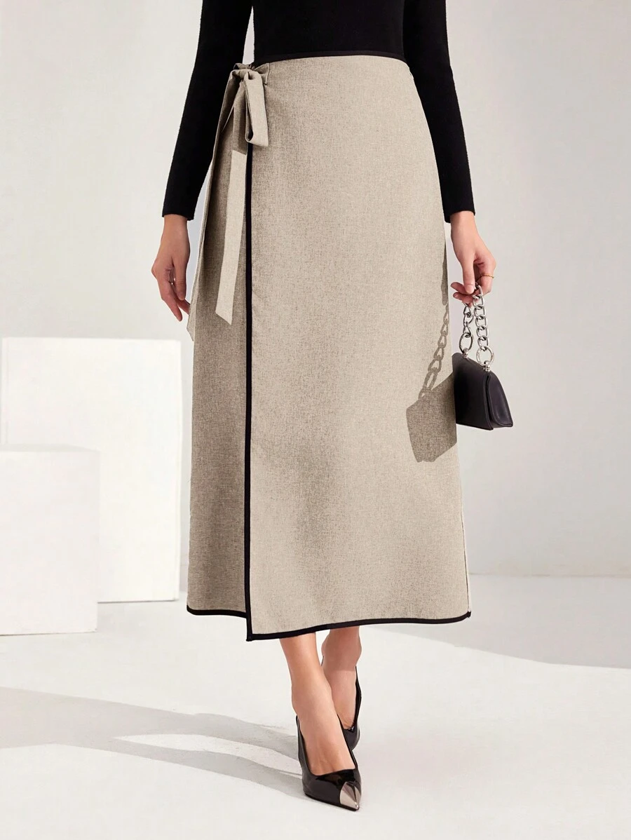 Heiryn Váy suông buộc dây màu trơn dành cho nữ, mặc hàng ngày - Màu be - Xem 1