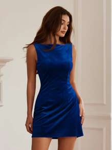 Aveloria Rosie Vestido de fiesta sexy de Body ceñido con escote abierto en la espalda, sin mangas y de hombros descubiertos, de terciopelo rojo vintage francés, para fiestas y vacaciones