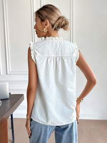 SHEIN Frenchy Blusa francesa de mujer con cuello con muesca, textura a rayas y volantes, para verano, blanca, informal, para boda - Beis - Ver 2