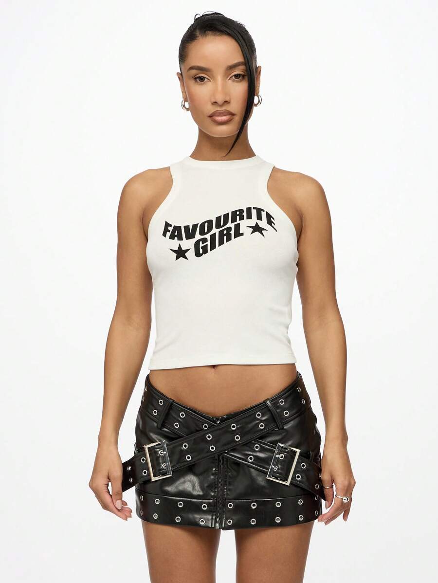 SUMWON WOMEN Favorite Girl Star Tank Top Y2K Festival Crop Top Racerback Sleeveless Summer Concert Club Party Streetwear Fashion Statement Vest - White - View 1