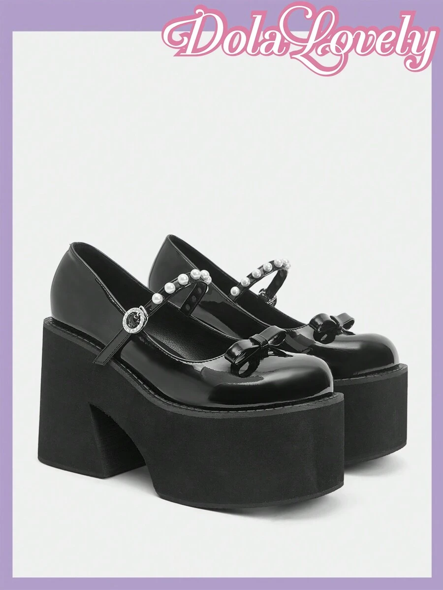 Dola Lovely Women's Black High Heel Thick Platform Mary Jane Shoes, Fashionable Thick Sole Autumn Footwear Spring Shoes - Black - View 1