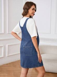 SHEIN 孕妇无袖口袋休闲短款孕妇装 - 淺色水洗藍 - 查看 2