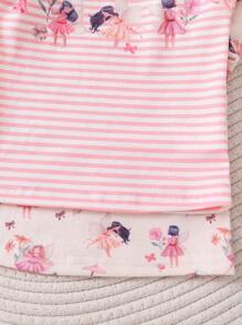 Conjunto de 2 piezas para bebé niña con diseño de dibujos animados, top de cuello redondo de manga larga y pantalones de ajuste ceñido, atuendo acogedor, primavera otoño