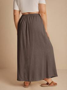 Elaquor 大码纯色前系腰简约 A 字裙，休闲日常穿着