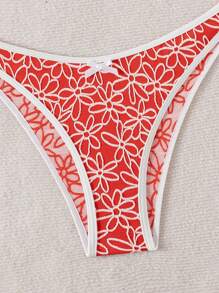 Swim Mod Traje de baño de mujer para vacaciones de primavera y verano, con bikini de copa desmontable, acento de lazo y textura floral