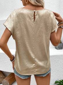 SHEIN PETITE 女式亮面圆领衬衫，适合新年节日聚会服装