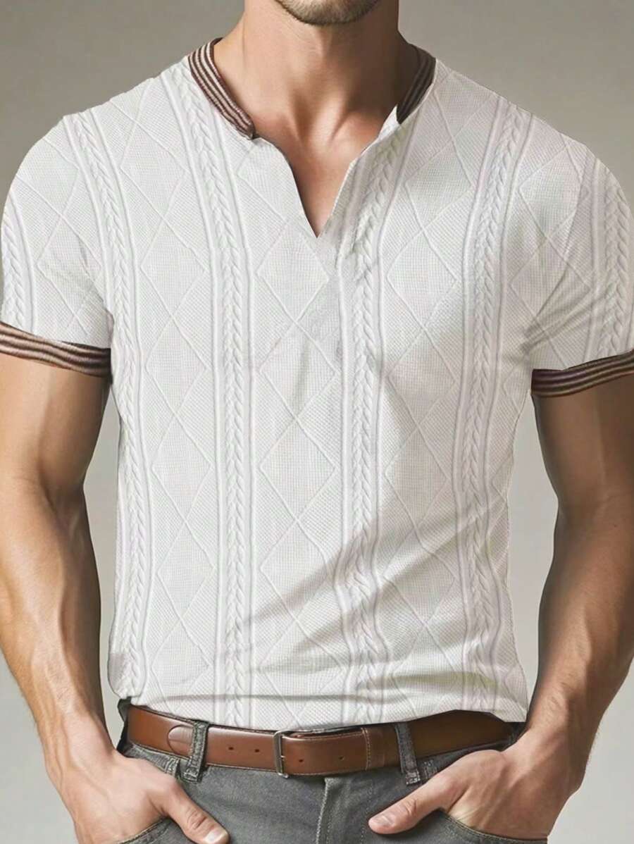 Manfinity Homme Men's Mature Casual Contrast Trim Ribbed T-Shirt - Multicolor - View 1