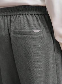 AKNOTIC Business Casual Pantalones casuales rectos de pierna larga de cintura suelta con jacquard de chevron de punto marrón, aptos para uso diario y traslados, con decoración de letras metálicas