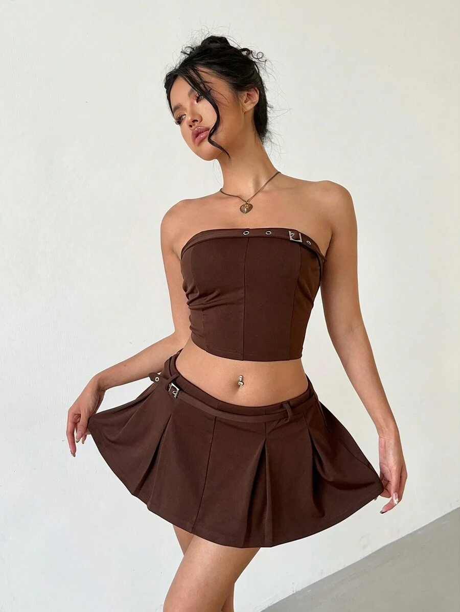 Aloruh Conjunto de 2 piezas para mujer: Top tipo bustier con adorno de ...