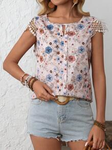 EMERY ROSE Dames bloemenprint contrast kant bisschopsmouw shirt
