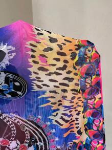 SHEIN Slayr Fluorescent Color Positioning Print Sexy Swimsuit, Spring Break Beach Dress Cover-Up With Short Sleeve