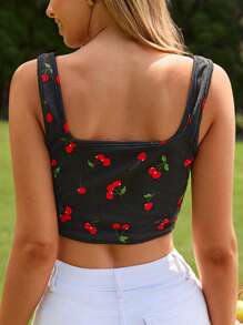 KARISMINA 夏季櫻桃印花針織短款背心，適合度假穿著 - 彩色 - 查看 2