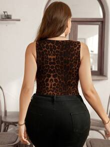 SHEIN LUNE Bodysuit Modelador Diário Casual Minimalista com Estampa de Onça, Plus Size - Castanho - Visão 2