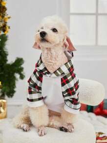 PETSIN 1 件格子拼接心形宠物猫/狗男女通用连帽衫，圣诞节 - 彩色 - 查看 6