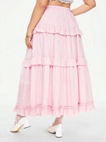 ROMWE Kawaii Vintage Style Solid Color Ruffle Hem Plus Size Long Skirt