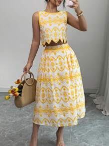 Rafferiza مجموعة من 2 قطعة للنساء، بدلة سترة وتنورة كاجوال منطرزة للعطلات