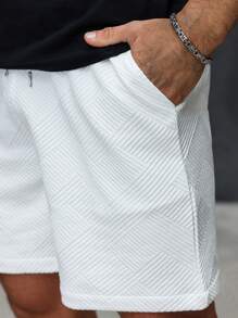 Manfinity Homme Men's Casual Everyday Style, INS Matching Items: Classic Best-Selling Fashion Casual White Geometric Texture Elastic Waist Shorts. This Set Is Very Suitable For Spring And Summer Wear, Also Suitable For Daily Wear And Hawaii Beach Vacation, Also Suitable For Valentine's Day Couple Wear, It Is A Great Gift For Your Boyfriend Or Husband. "White Shorts