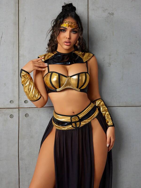 Fantasy Costume Traje Feminino (Sutiã, Saia, Xale, 2 Luvas, Touca)