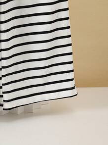 2pcs Girls Casual Round Neck Striped Bunny Print Short Sleeve Top And Wide Leg Striped Pants Set, Spring/Summer