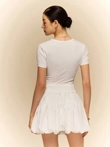 Poéselle Women Floral Print Round Neck Short Sleeve Casual T-Shirt - White - View 3