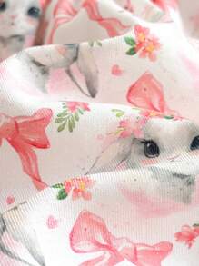 Cozy Pixies Baby Mädchen Kleid mit Cartoon Hase Muster, Puffärmel, Taillenzug