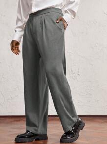 AKNOTIC Business Casual Pantalones casuales rectos de pierna larga de cintura suelta con jacquard de chevron de punto marrón, aptos para uso diario y traslados, con decoración de letras metálicas